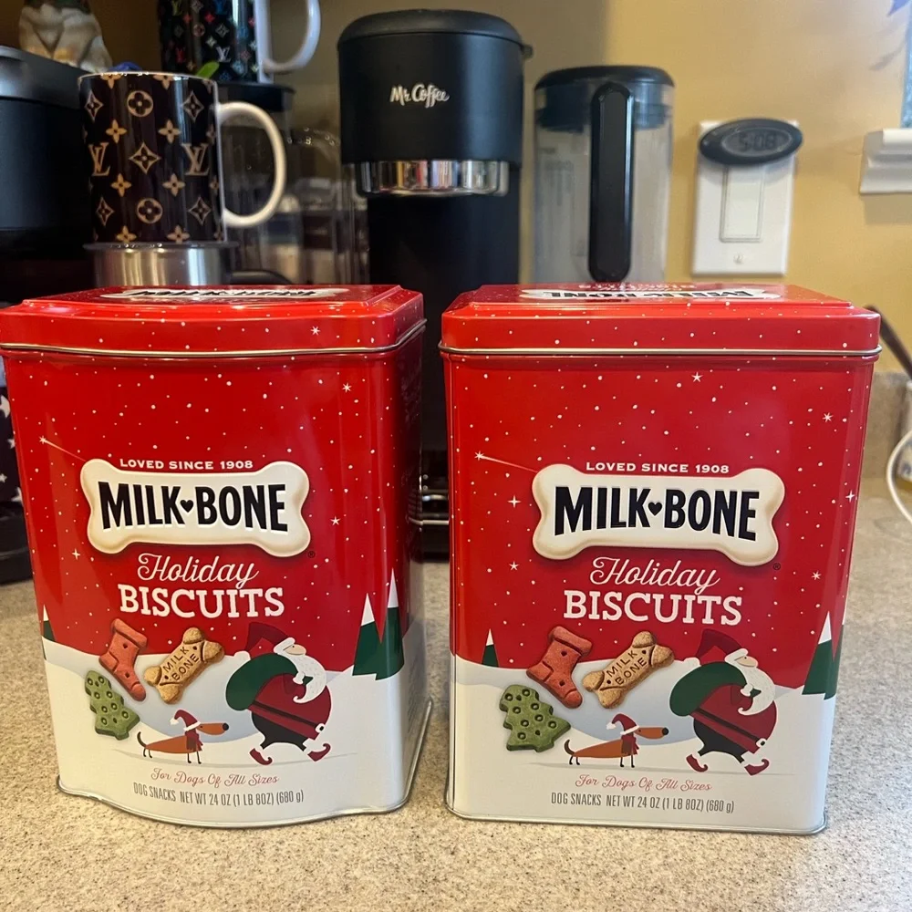 2-MILK BONE “Empty” Dog Biscuit Storage Tin Container (s)